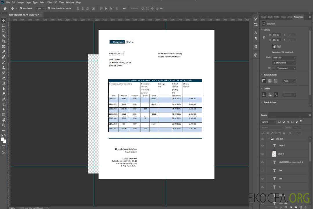 Modèle de relevé bancaire danois Danskebank facile à remplir au format Excel et PDF template